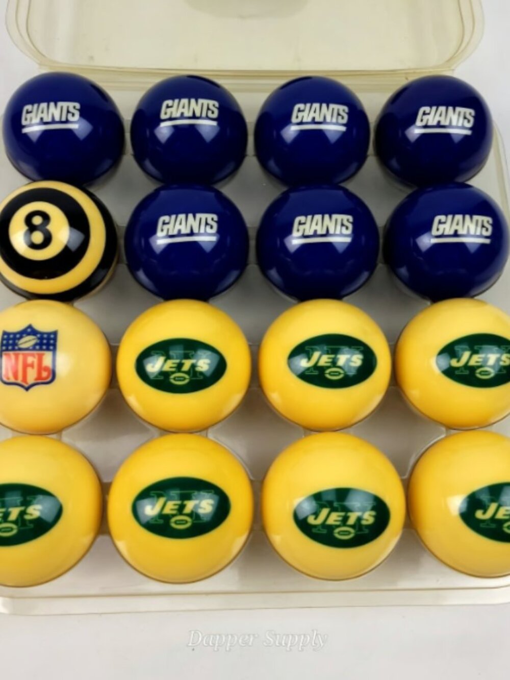 New York Jets / New York Giants Pool Balls Set NFL Cue Ball Vintage